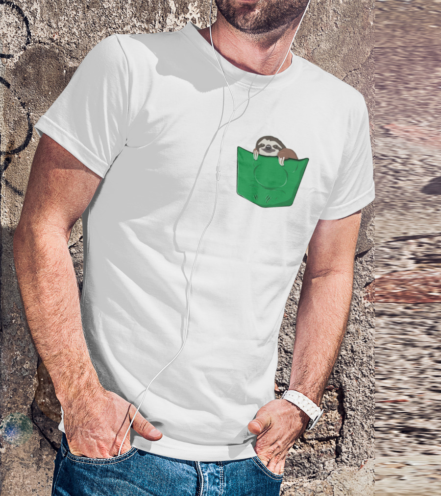 Cute Sloths Pocket With Adorable Sloth Peeking From Green Pocket T-Shirt