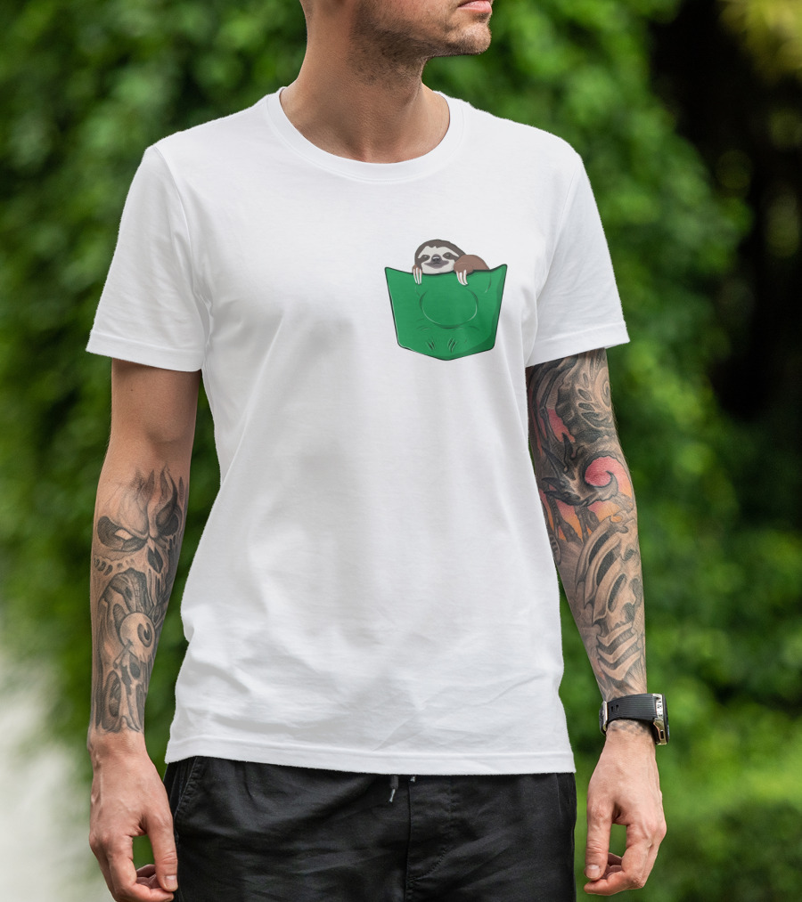Cute Sloths Pocket With Adorable Sloth Peeking From Green Pocket T-Shirt
