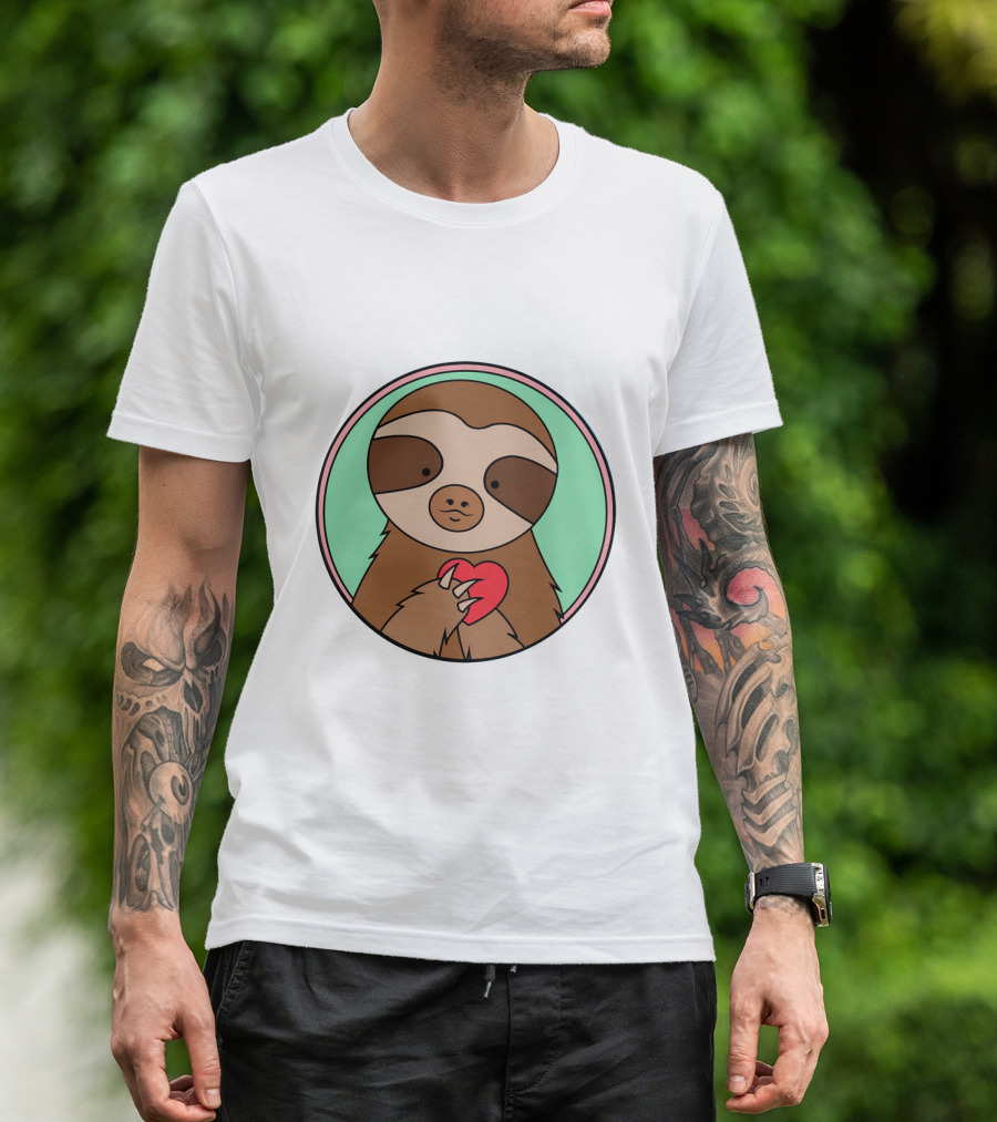 Sloths Can't Get You 'Sloth My Mind' Cute Sloth Holding Heart T-Shirt