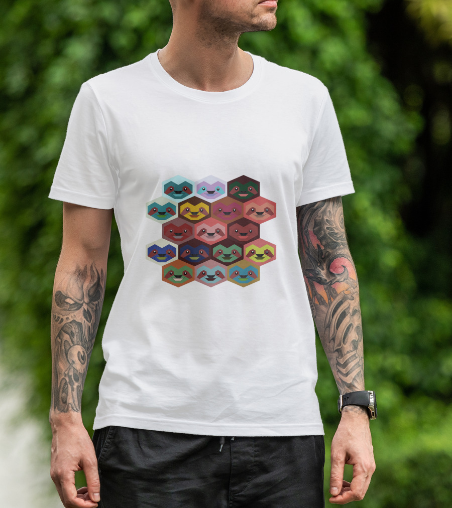 Colorful Hexagon Faces Of Sloths T-Shirt