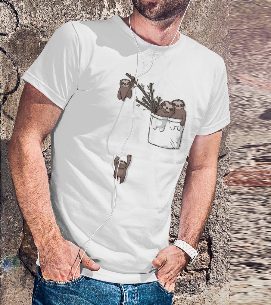 Pocket Sloth Family Hanging On Branches T-Shirt