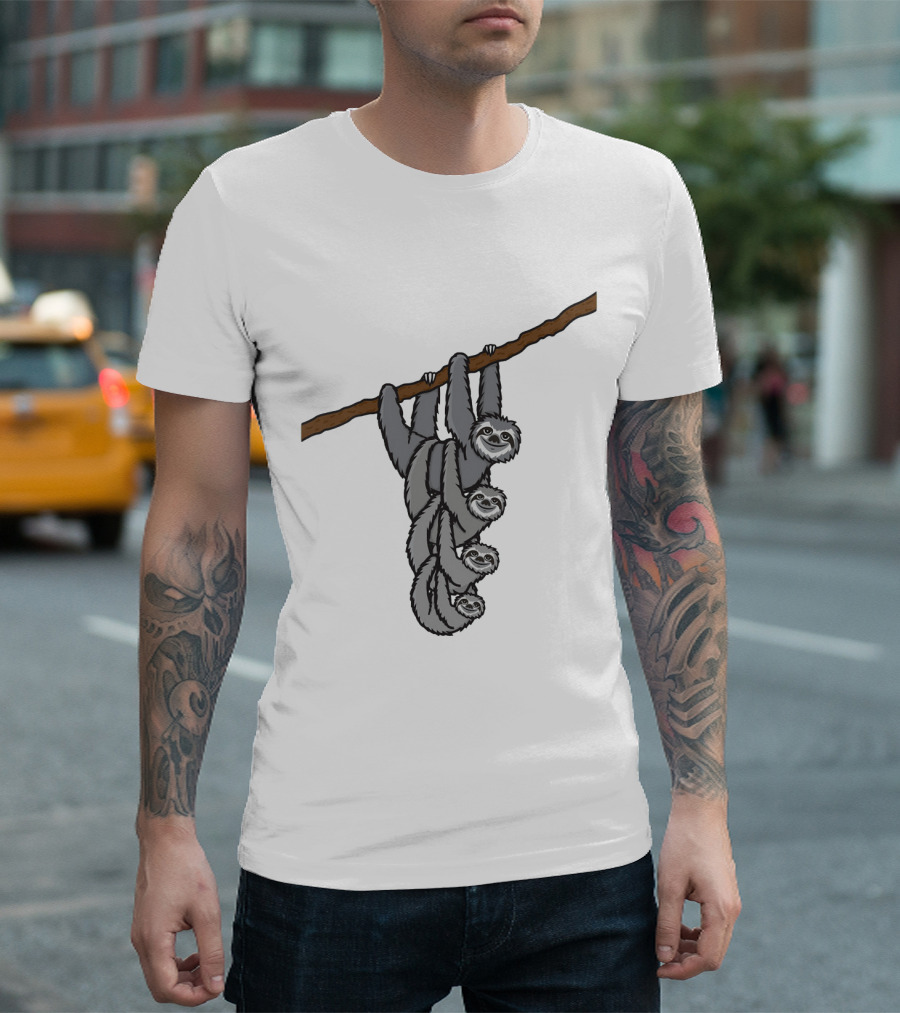 Triple Sloths Hanging Together On Branch: Sloth Family T-Shirt