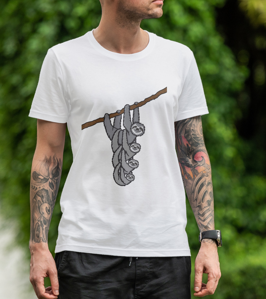 Triple Sloths Hanging Together On Branch: Sloth Family T-Shirt