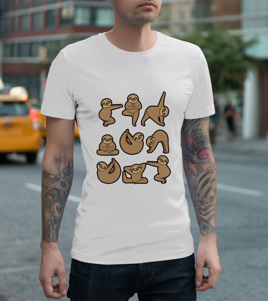 Sloths Doing Yoga Poses Row By Row Delightful Practice T-Shirt