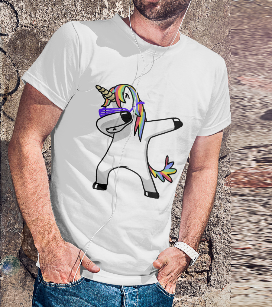 Colorful Rainbow Mane Unicorn In Dabbing Pose With Sunglasses T-Shirt