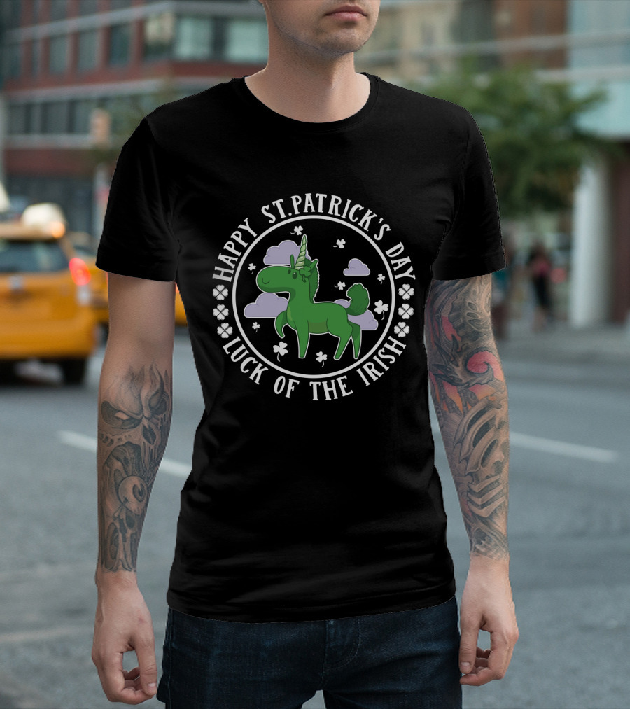 Happy St. Patrick's Day Luck of the Irish Green Unicorn Clover Clouds T-Shirt