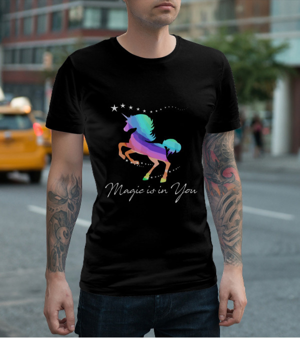 Magic Is In You Rainbow Star Unicorn Galloping With Celestial Stars T-Shirt