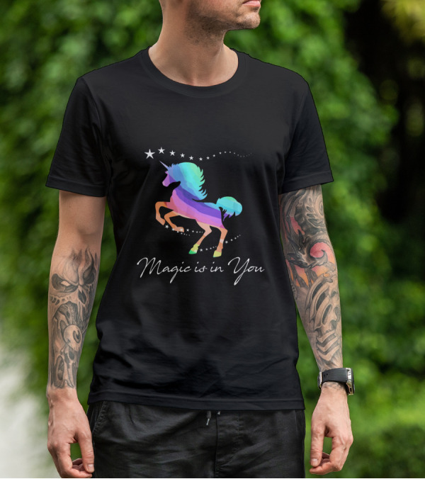 Magic Is In You Rainbow Star Unicorn Galloping With Celestial Stars T-Shirt
