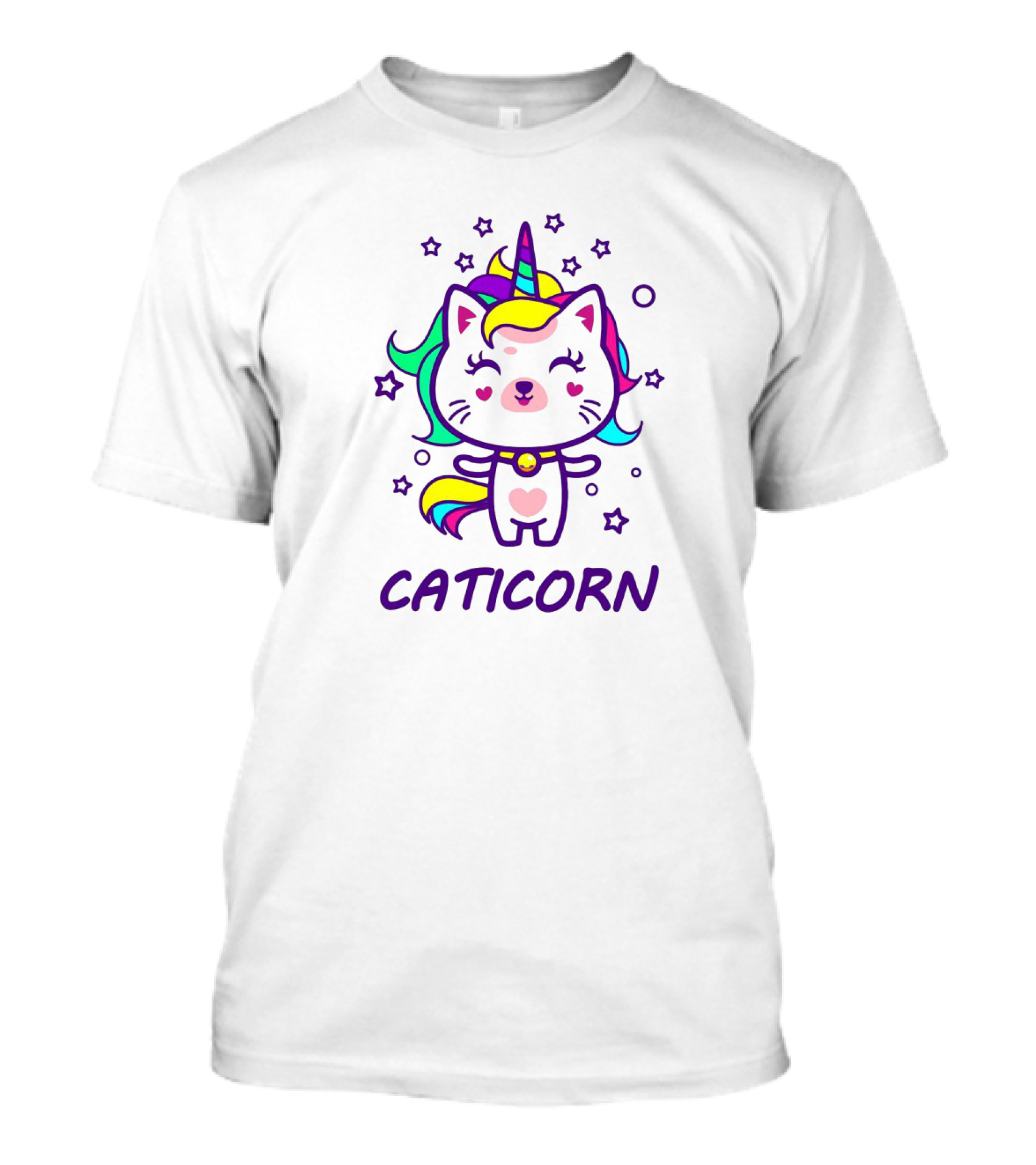 Caticorn Cute Magical Unicorn Cat With Rainbow Mane And Stars T-Shirt