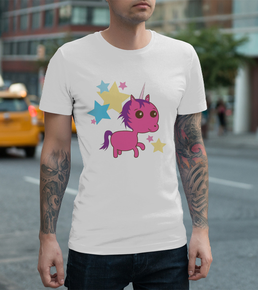 Pink Trippin Sparkles Unicorn with Colorful Stars T-Shirt