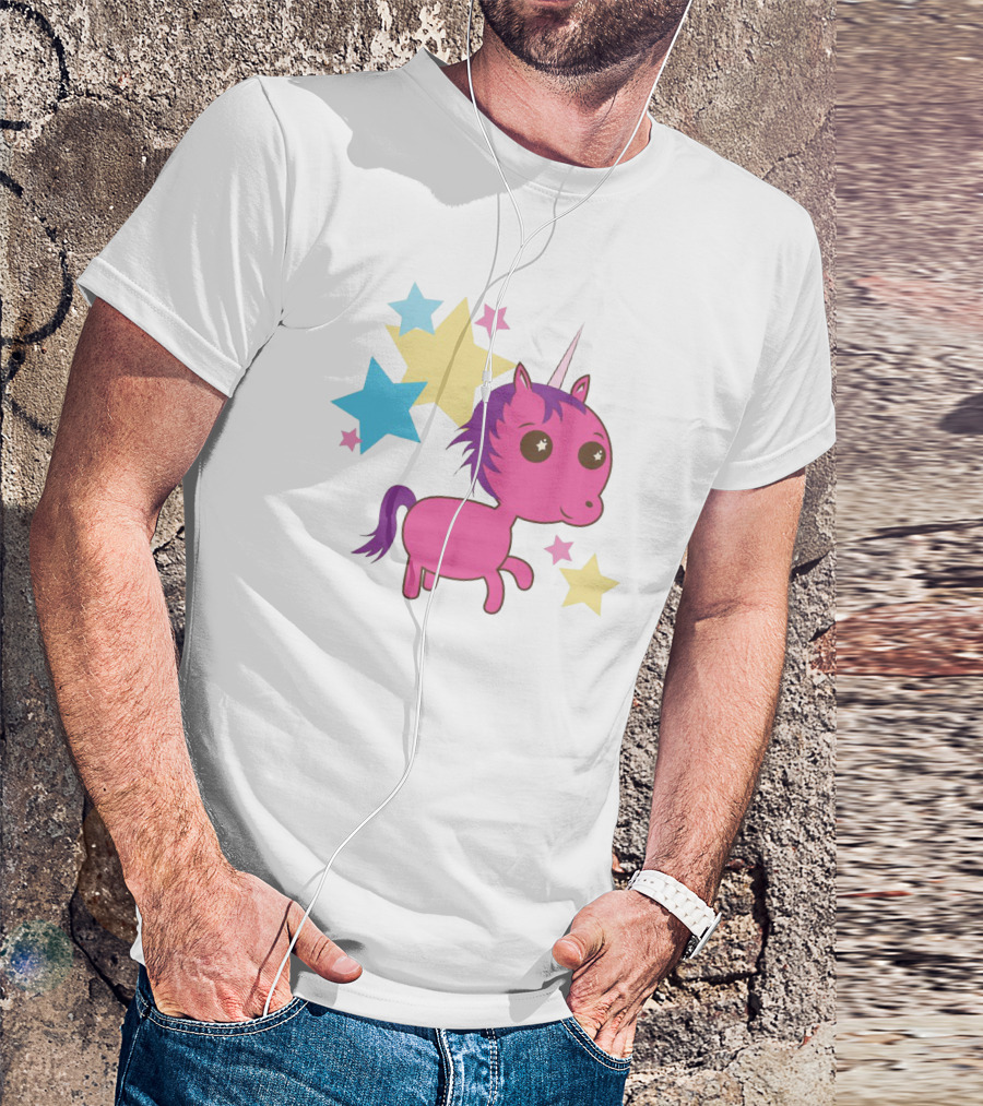 Pink Trippin Sparkles Unicorn With Colorful Stars T-Shirt