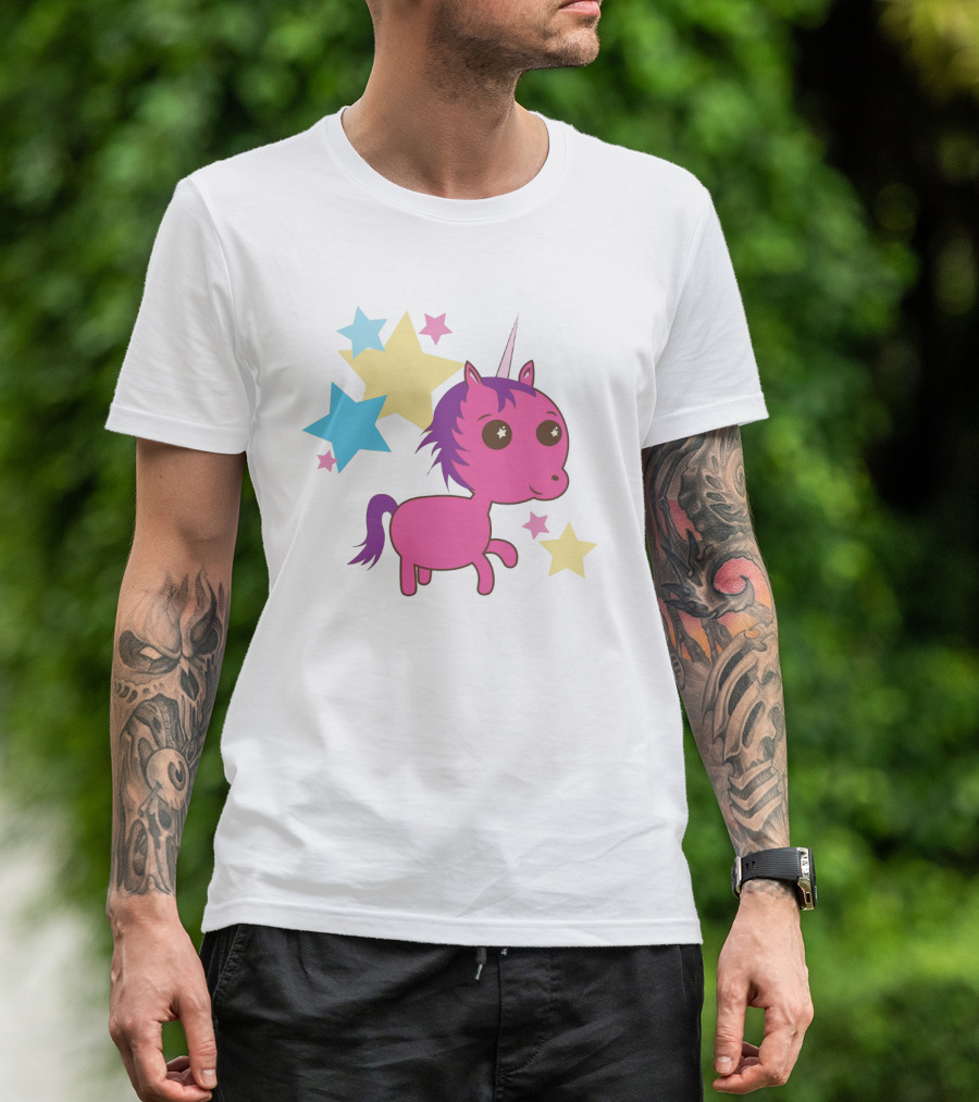 Pink Trippin Sparkles Unicorn With Colorful Stars T-Shirt