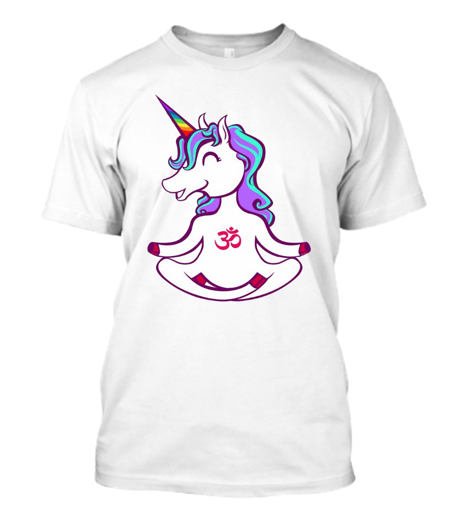 Colorful Yoga Unicorn With Om Symbol In Peaceful Pose T-Shirt