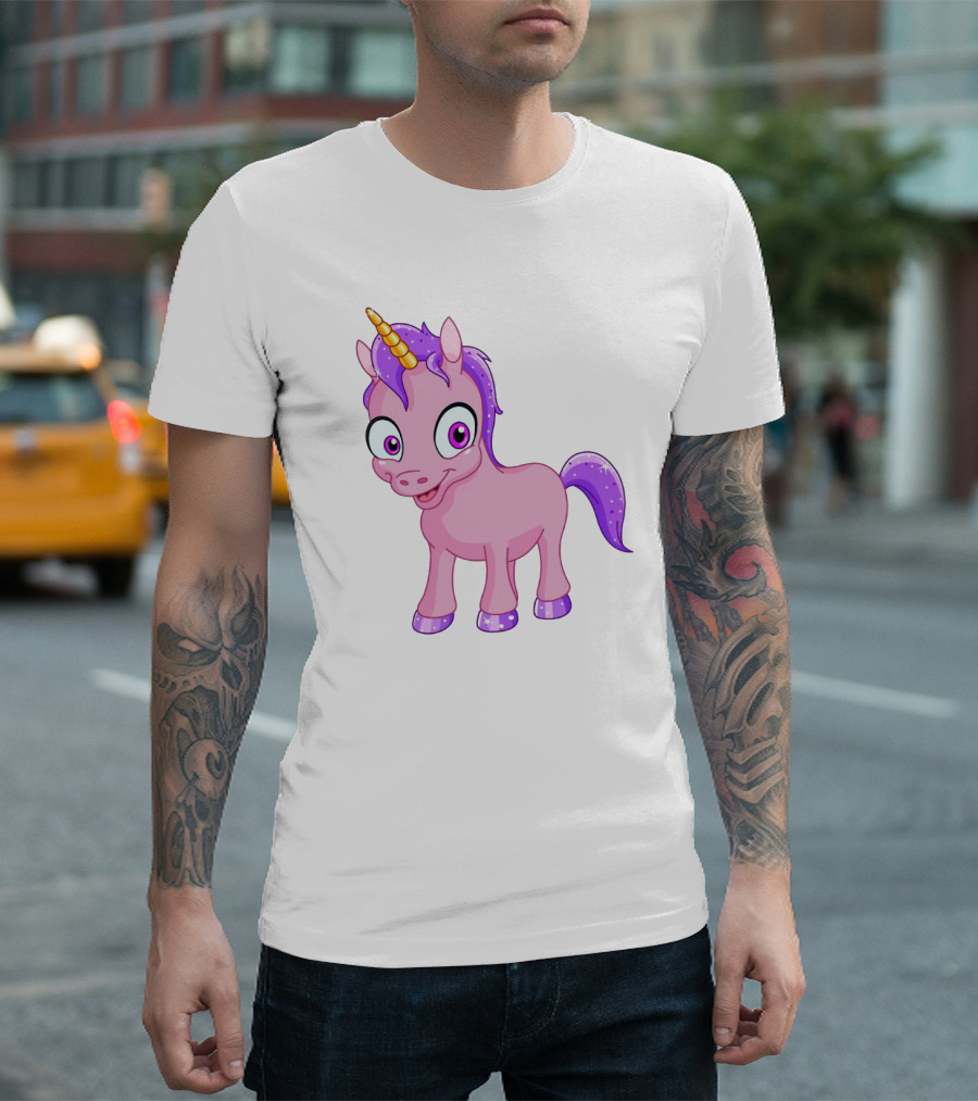 Pink Pony Unicorn with Purple Mane and Sparkling Horn T-Shirt