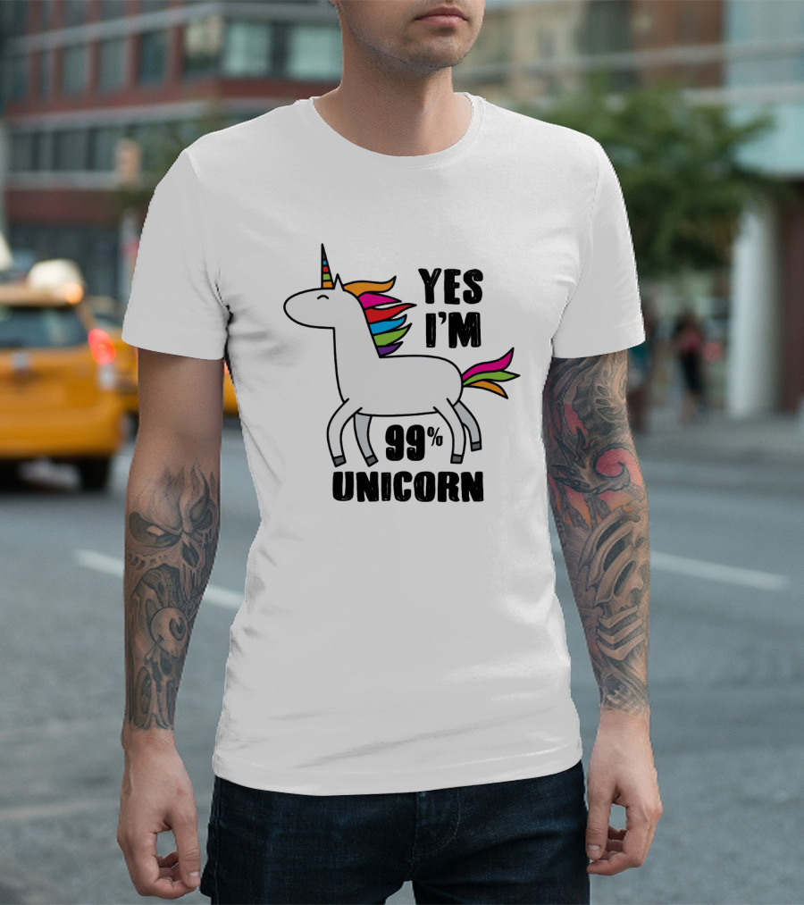 Yes I'm 99% Unicorn Rainbow Mane Horn Playful Cartoon T-Shirt