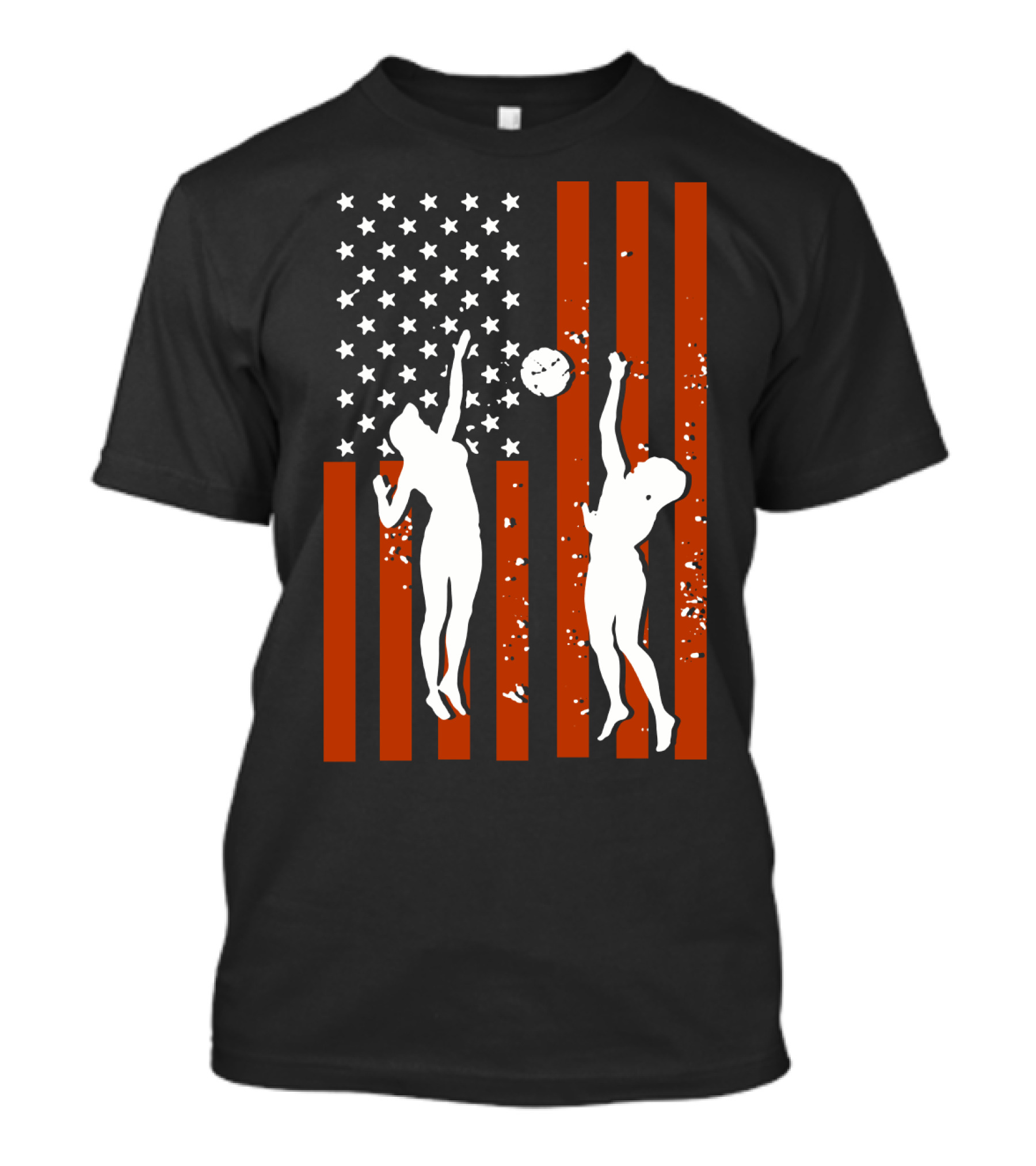 Volleyball Silhouettes Against American Flag Patriotic Sports Scene T-Shirt