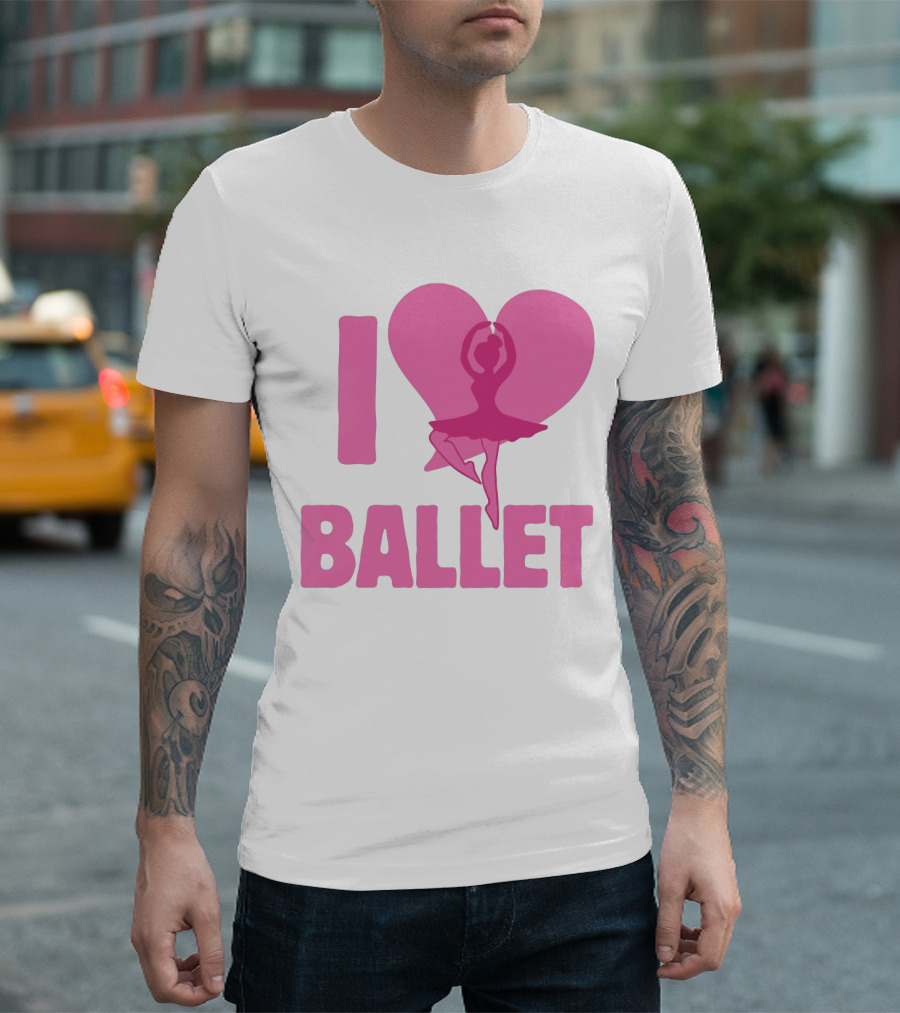 I Heart Ballet Pink Ballerina Silhouette In Love Heart T-Shirt