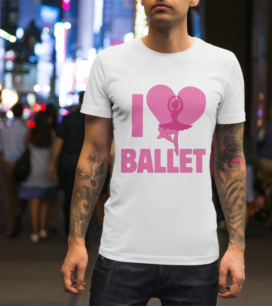 I Heart Ballet Pink Ballerina Silhouette In Love Heart T-Shirt