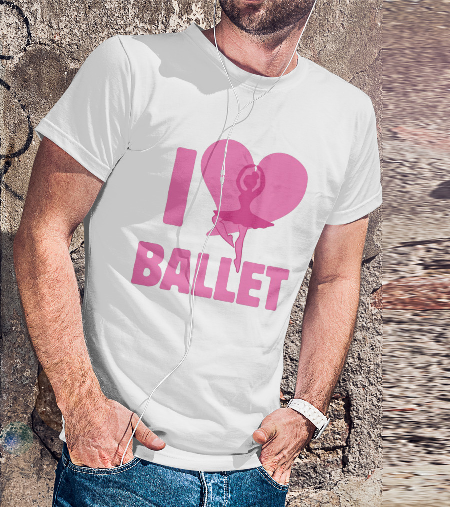 I Heart Ballet Pink Ballerina Silhouette In Love Heart T-Shirt