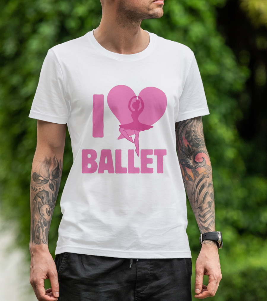 I Heart Ballet Pink Ballerina Silhouette In Love Heart T-Shirt