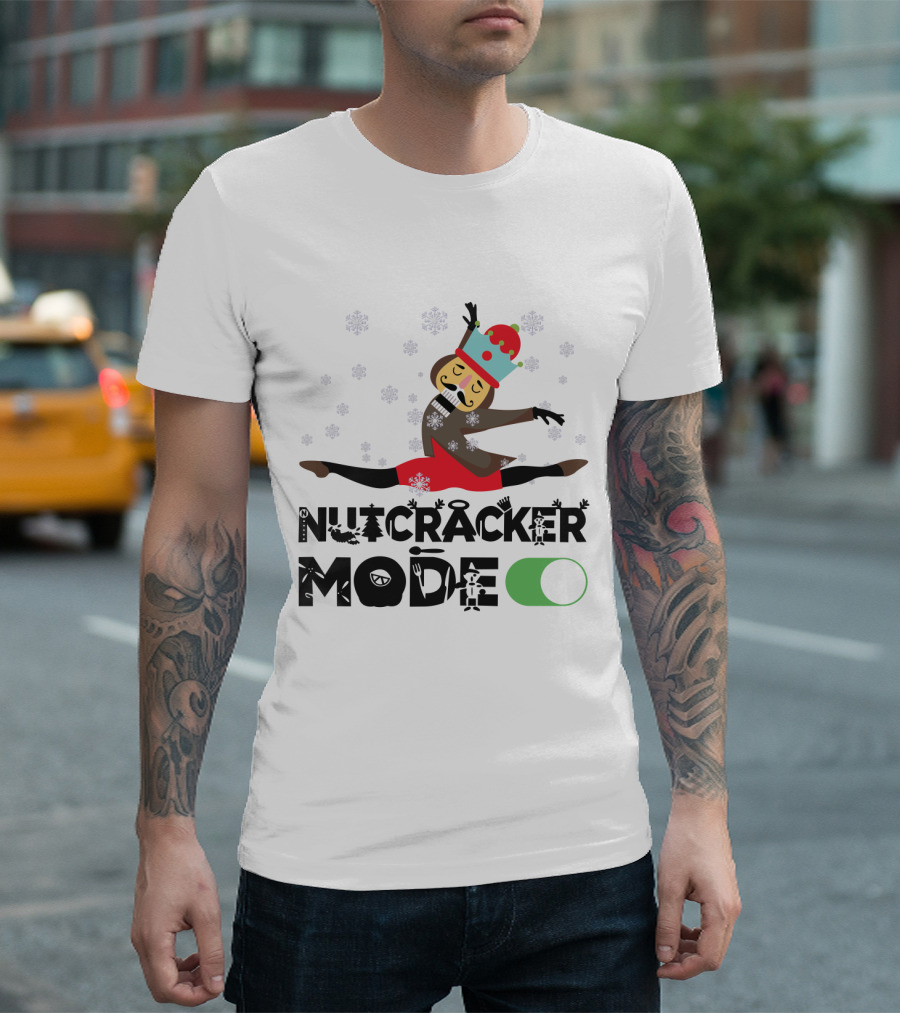 Nutcracker Mode On with Festive Ballet Snowflakes and Dancing Toy Soldier T-Shirt