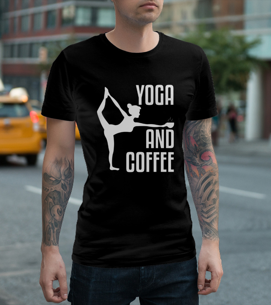 Yoga and Coffee Silhouette Pose with Hot Beverage in Hand T-Shirt