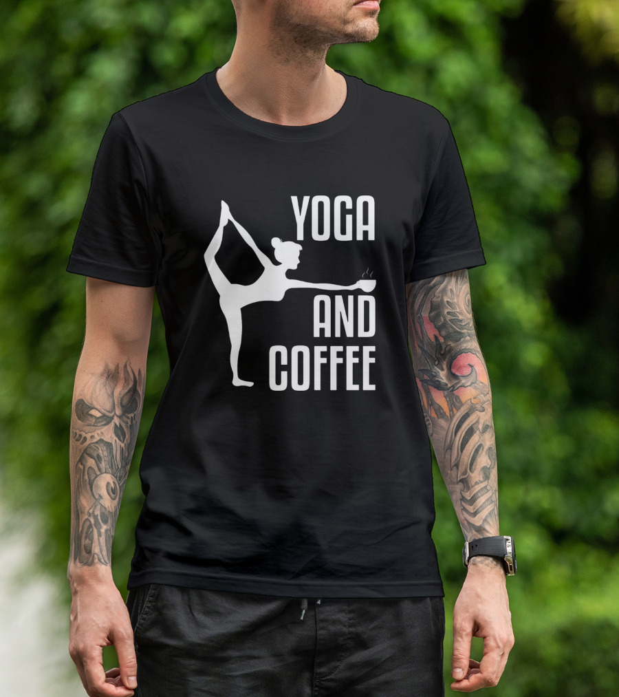 Yoga And Coffee Silhouette Pose With Hot Beverage In Hand T-Shirt