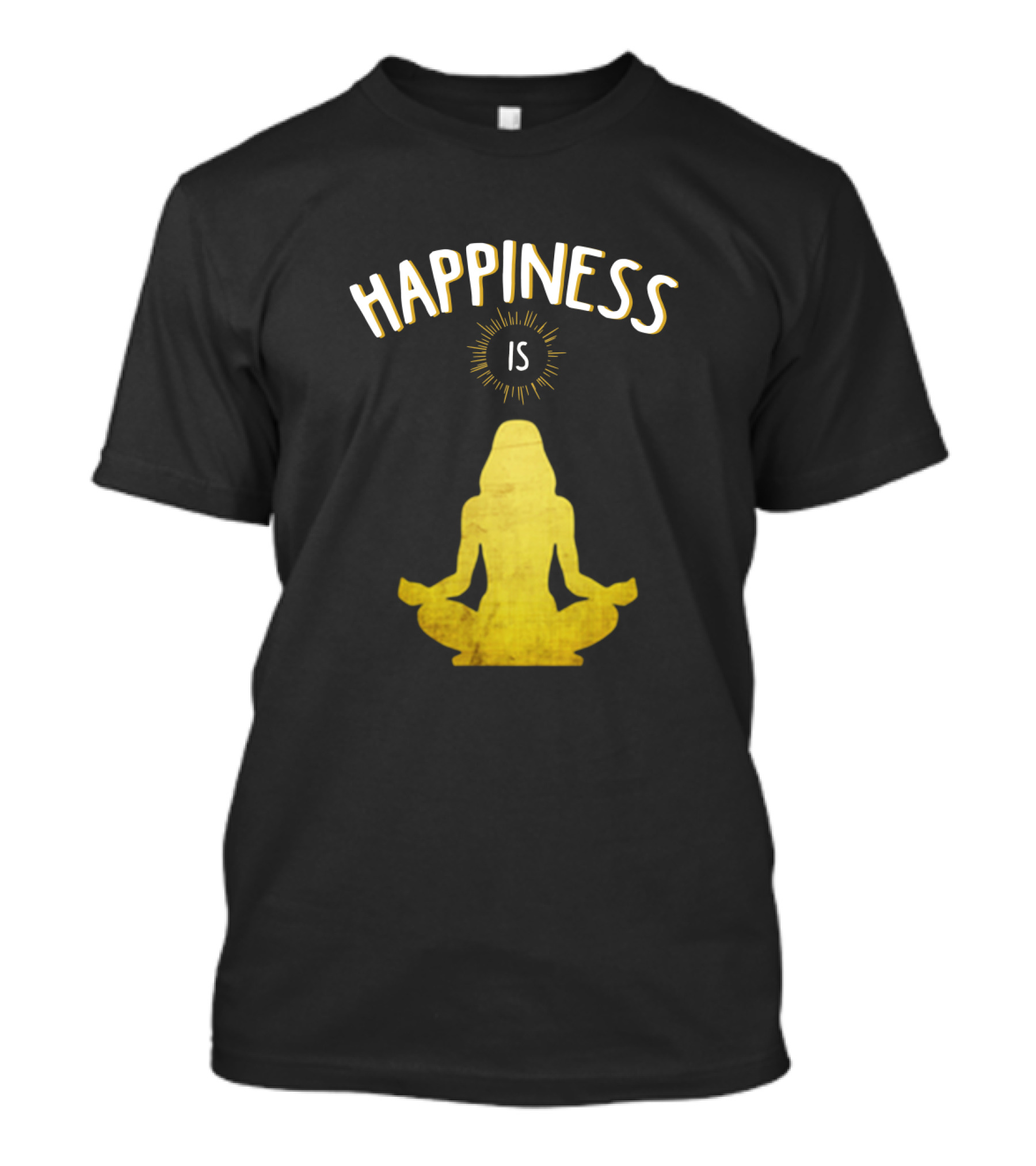 Happiness Is Yoga Meditation Silhouette In Yellow With Sunburst T-Shirt