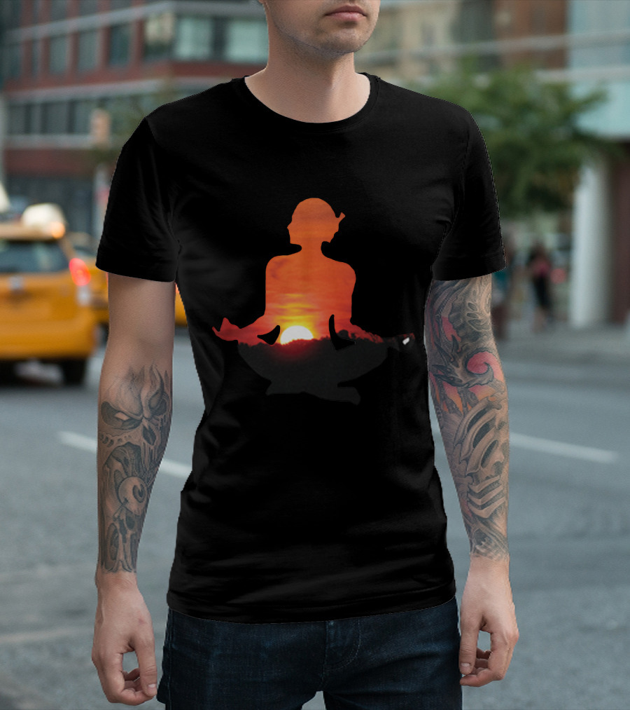 Yoga Meditation Silhouette Over Vibrant Sunset Horizon T-Shirt