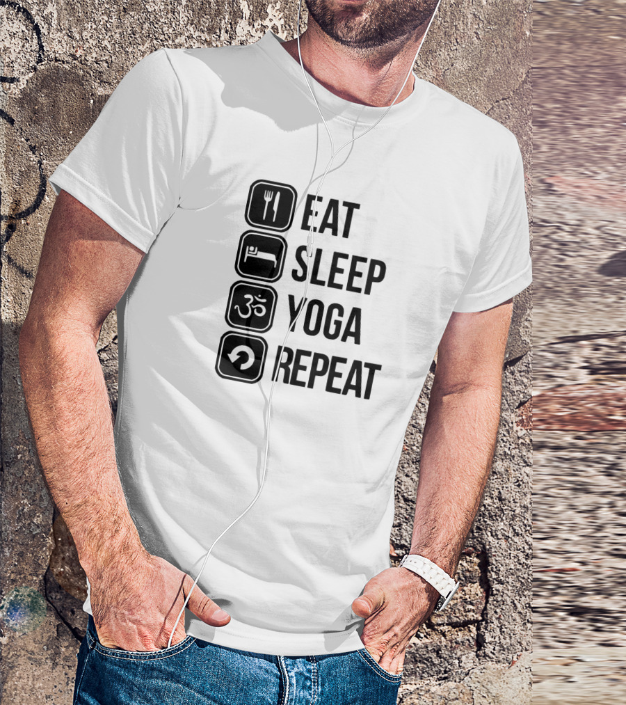 Eat Sleep Yoga Repeat Om Symbol Icons Sequence T-Shirt