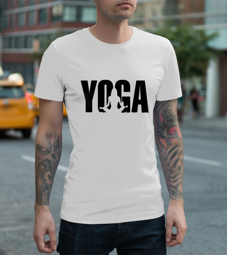 Yoga Silhouette Sitting Pose in Stylized Text T-Shirt