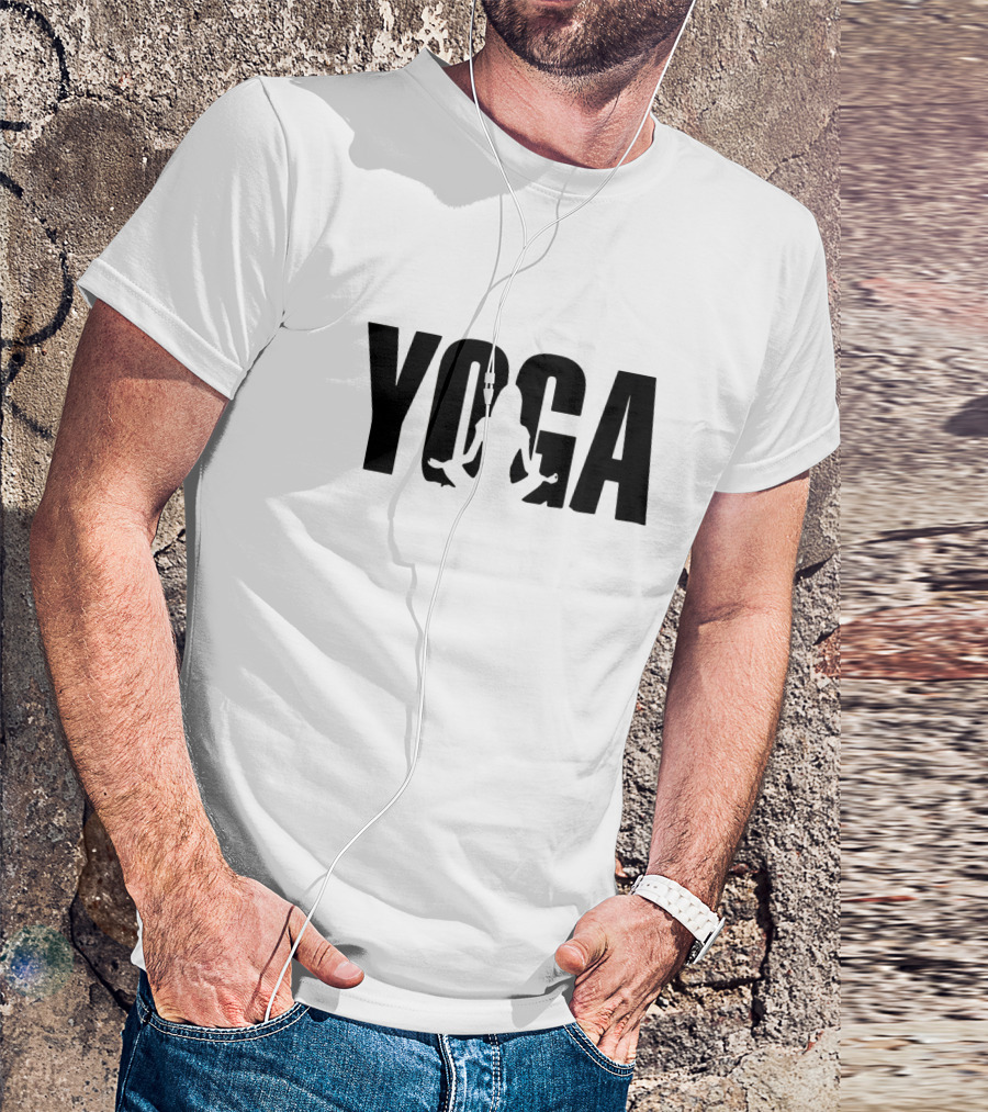 Yoga Silhouette Sitting Pose In Stylized Text T-Shirt