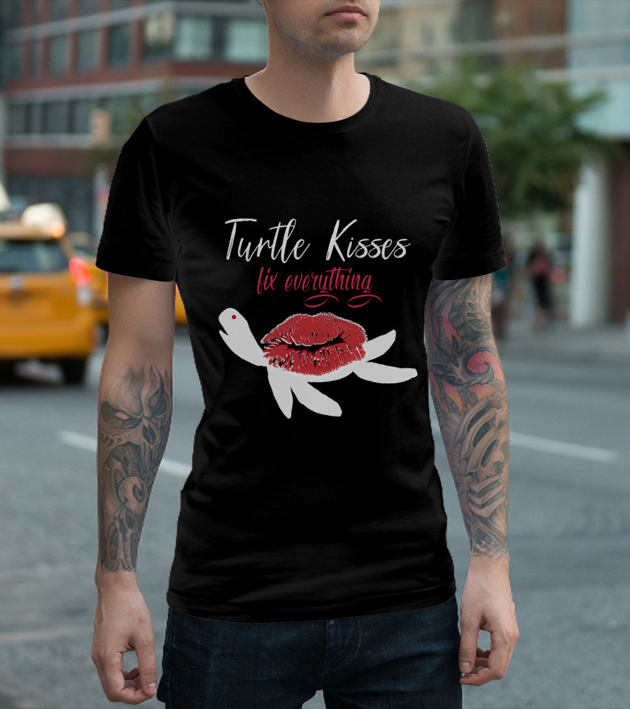 Turtle Kisses Fix Everything Red Lips and White Turtle T-Shirt
