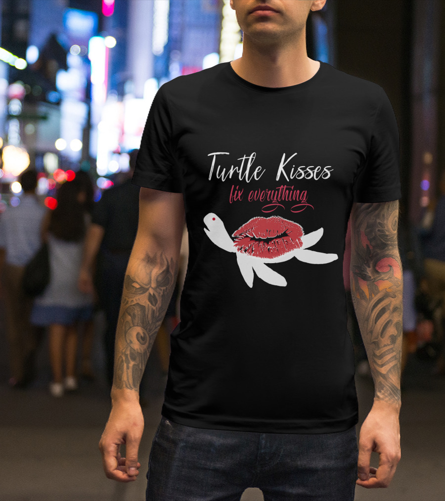 Turtle Kisses Fix Everything Red Lips And White Turtle T-Shirt