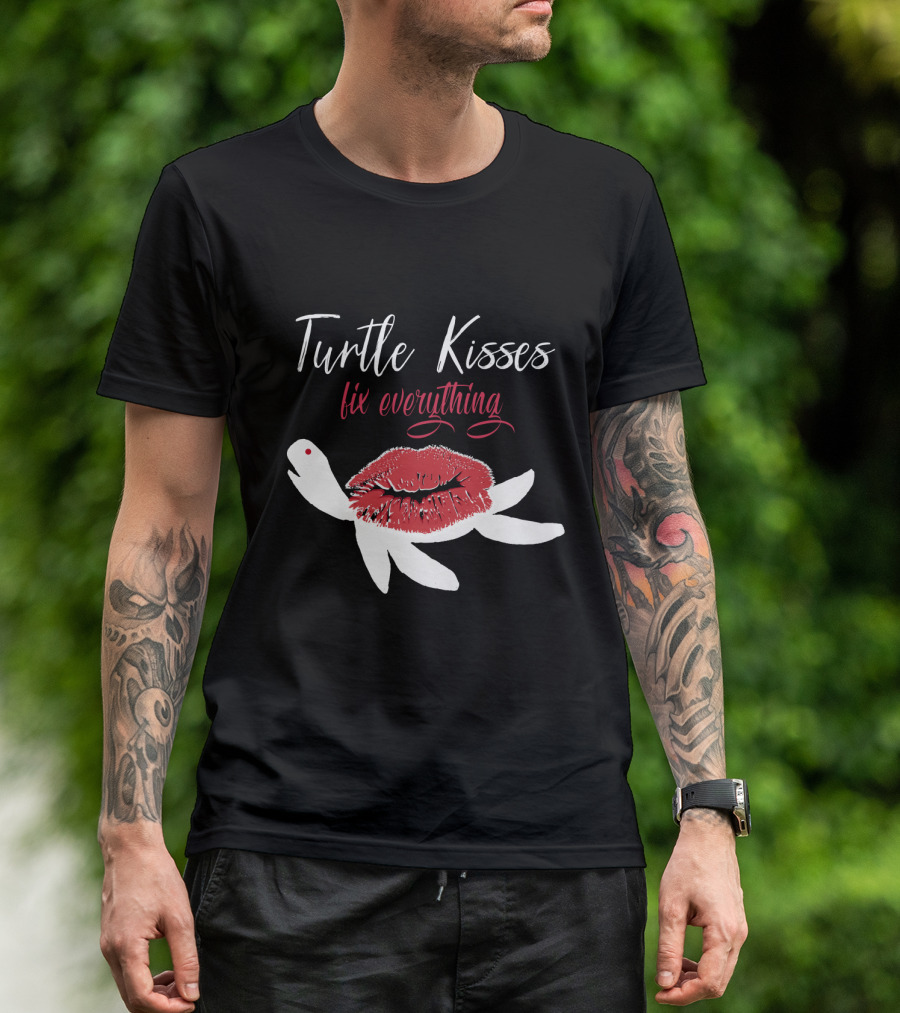 Turtle Kisses Fix Everything Red Lips And White Turtle T-Shirt