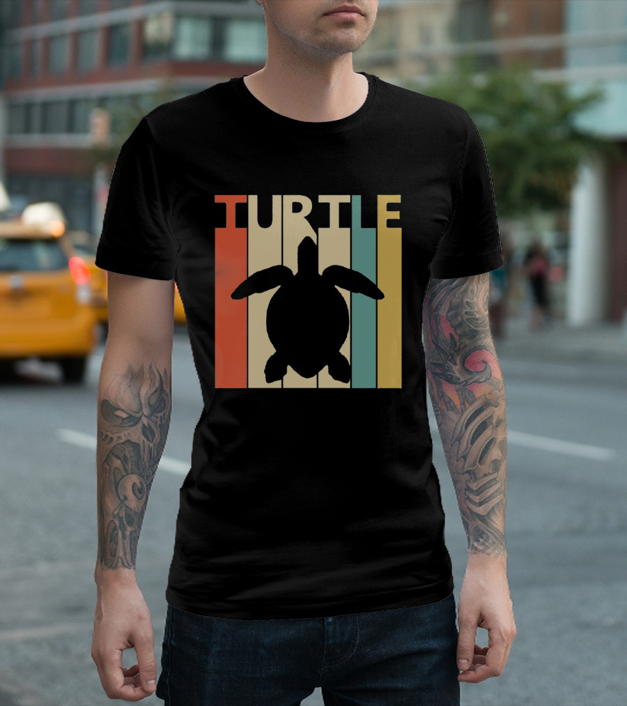 Turtle Retro Silhouette Colorful Stripes Spirit Animal T-Shirt