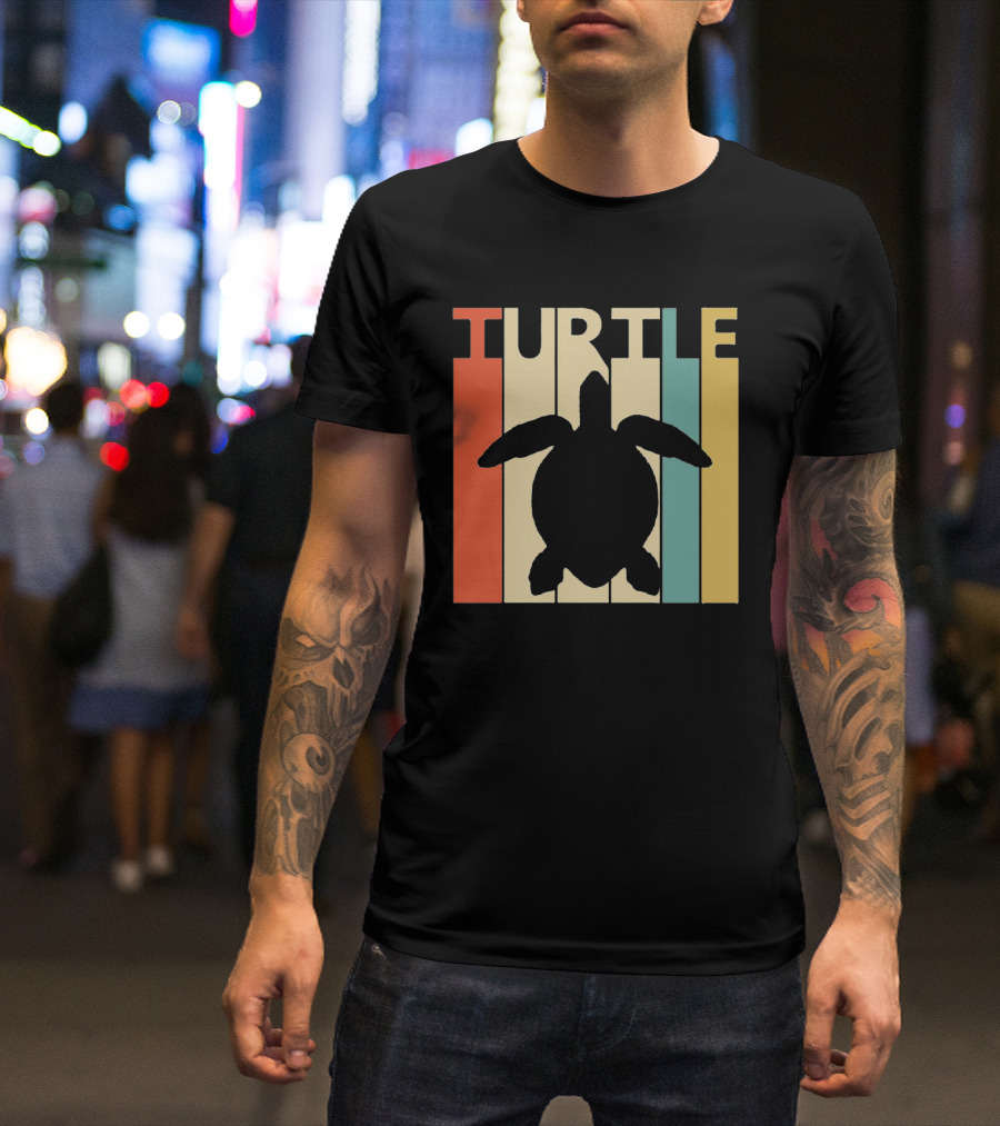 Turtle Retro Silhouette Colorful Stripes Spirit Animal T-Shirt