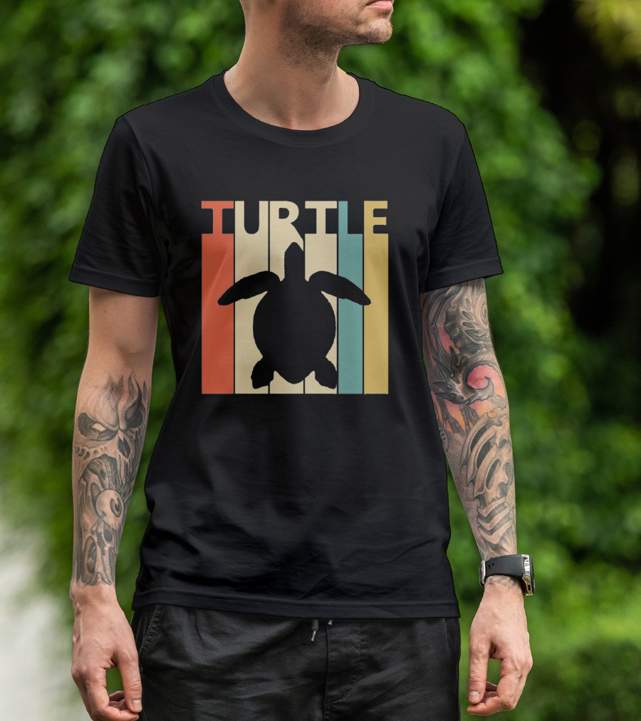 Turtle Retro Silhouette Colorful Stripes Spirit Animal T-Shirt