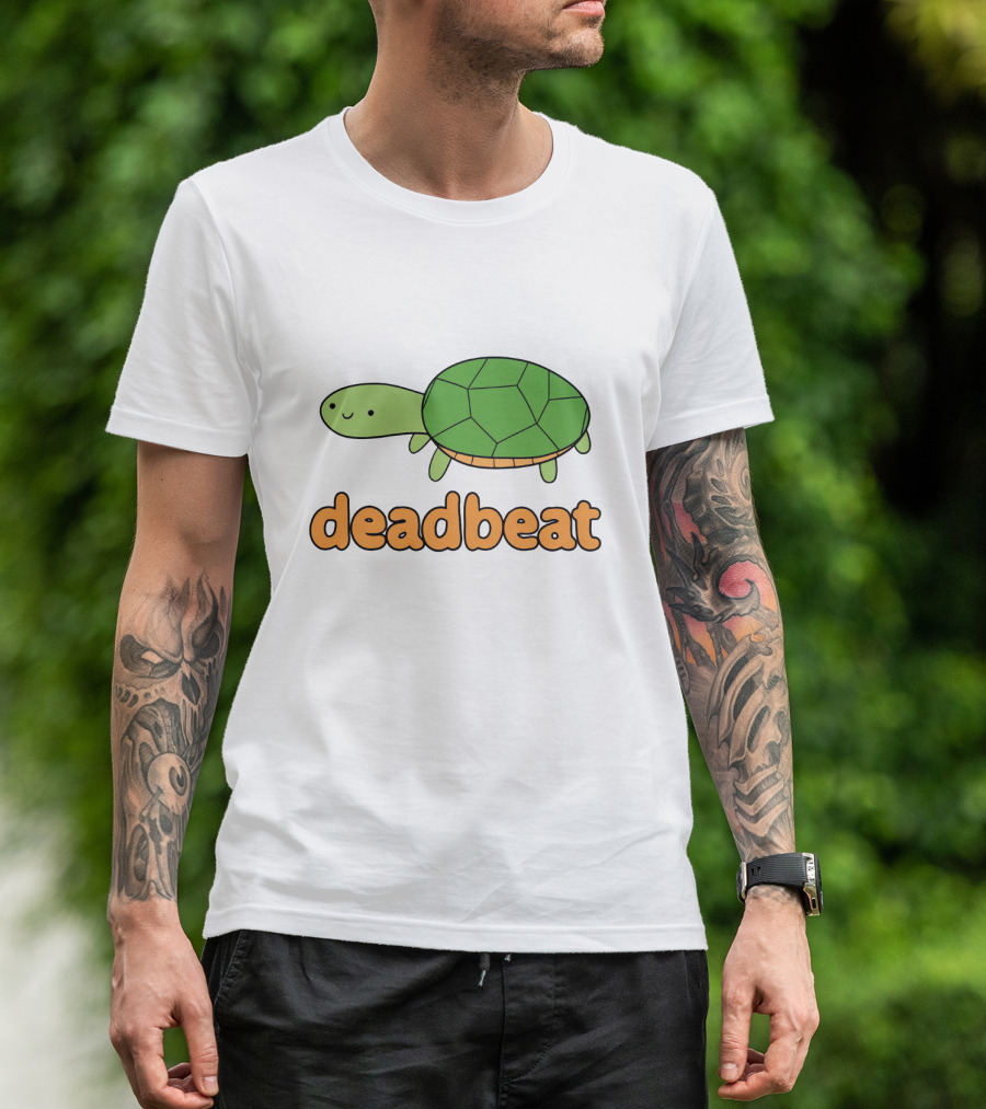Deadbeat Turtle Cartoon Graphic With Green Shell And Smiling Expression T-Shirt