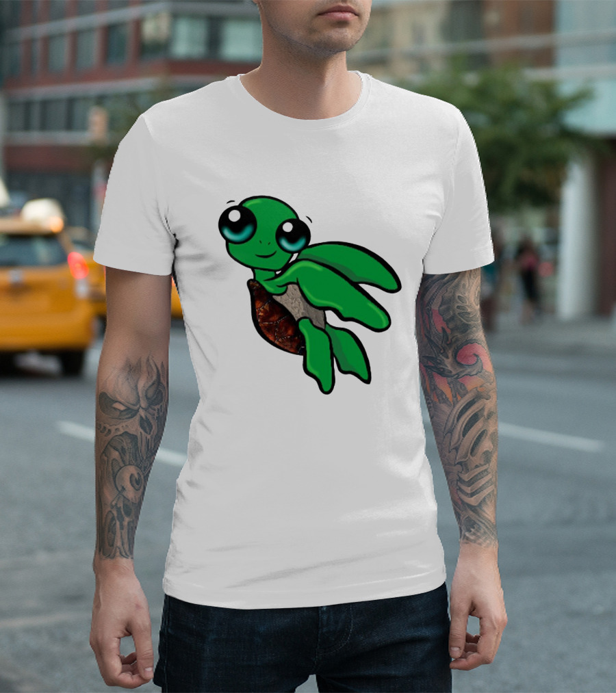Funky Turtle Cute Green Cartoon Character with Big Eyes T-Shirt