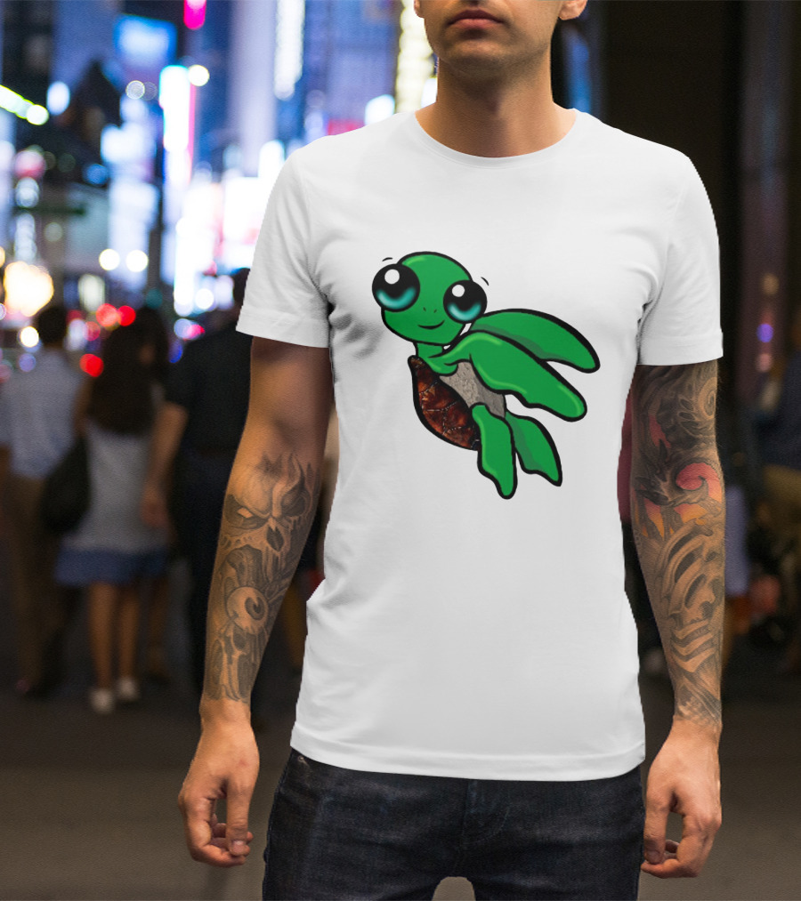 Funky Turtle Cute Green Cartoon Character With Big Eyes T-Shirt