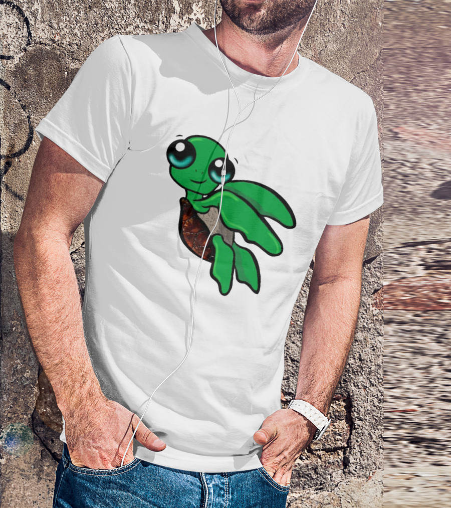 Funky Turtle Cute Green Cartoon Character With Big Eyes T-Shirt