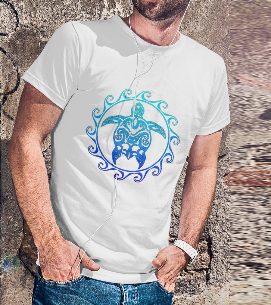 Intricate Tribal Turtle Design With Swirling Wave Motif T-Shirt