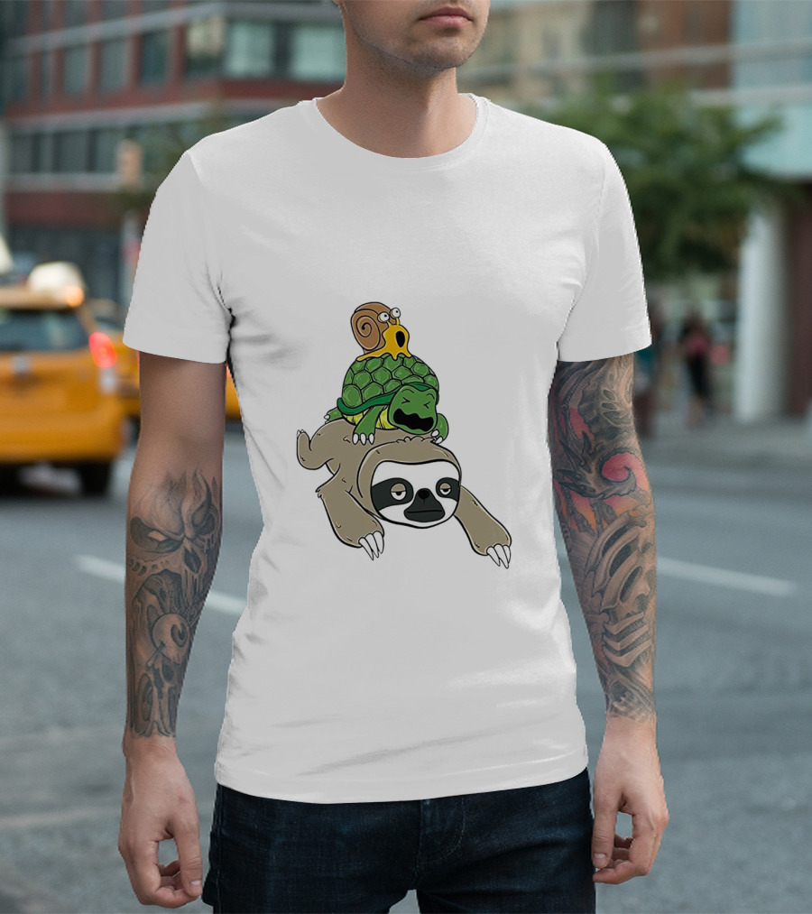 Sloth and Turtle Snail Stack Ride Adventure T-Shirt