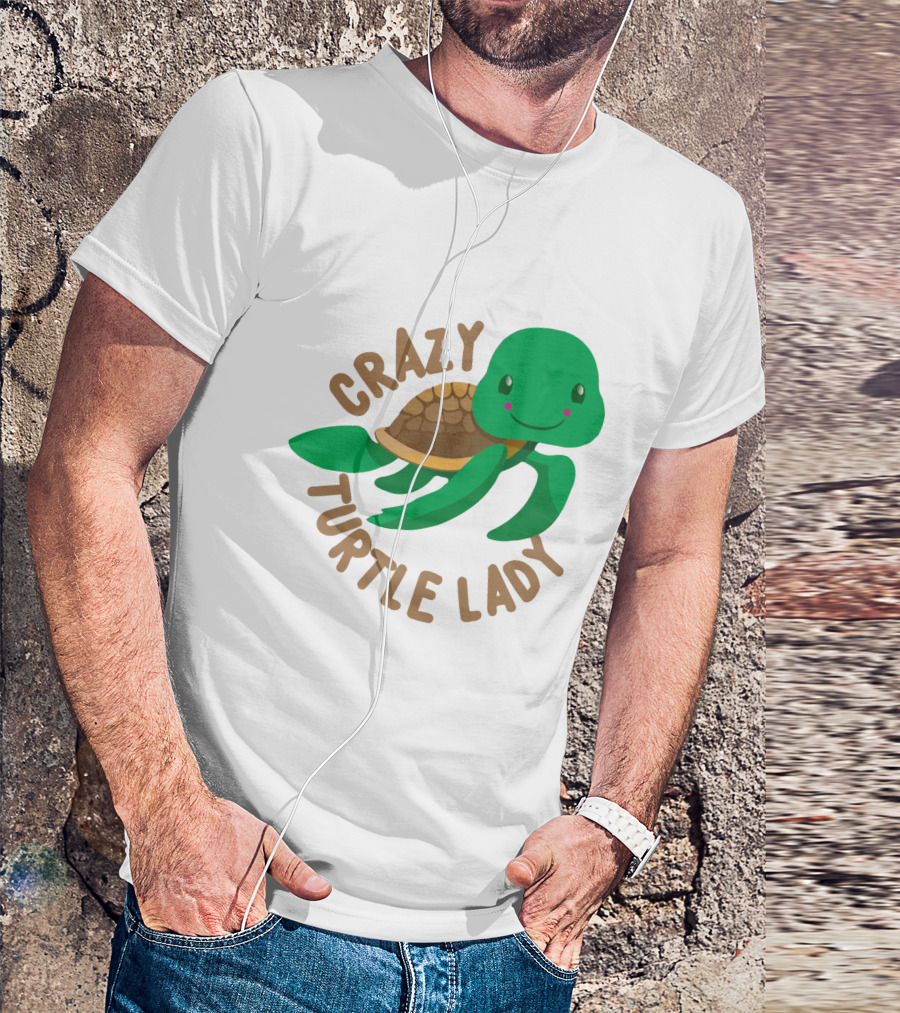 Crazy Turtle Lady Cute Green Cartoon Style Turtle With Happy Face T-Shirt