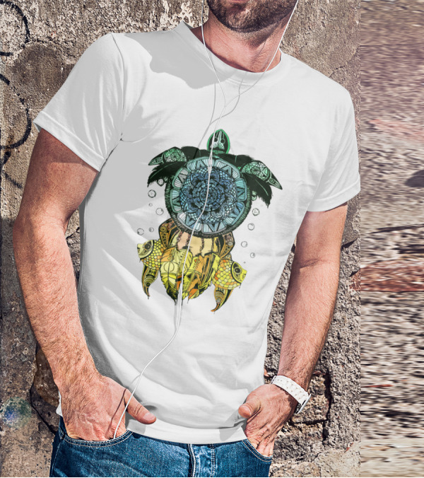 Dreamcatcher Flower Of Life Turtle With Intricate Mandala Feather And Geometric T-Shirt