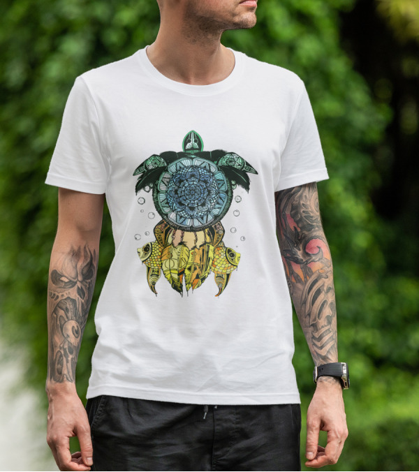 Dreamcatcher Flower Of Life Turtle With Intricate Mandala Feather And Geometric T-Shirt