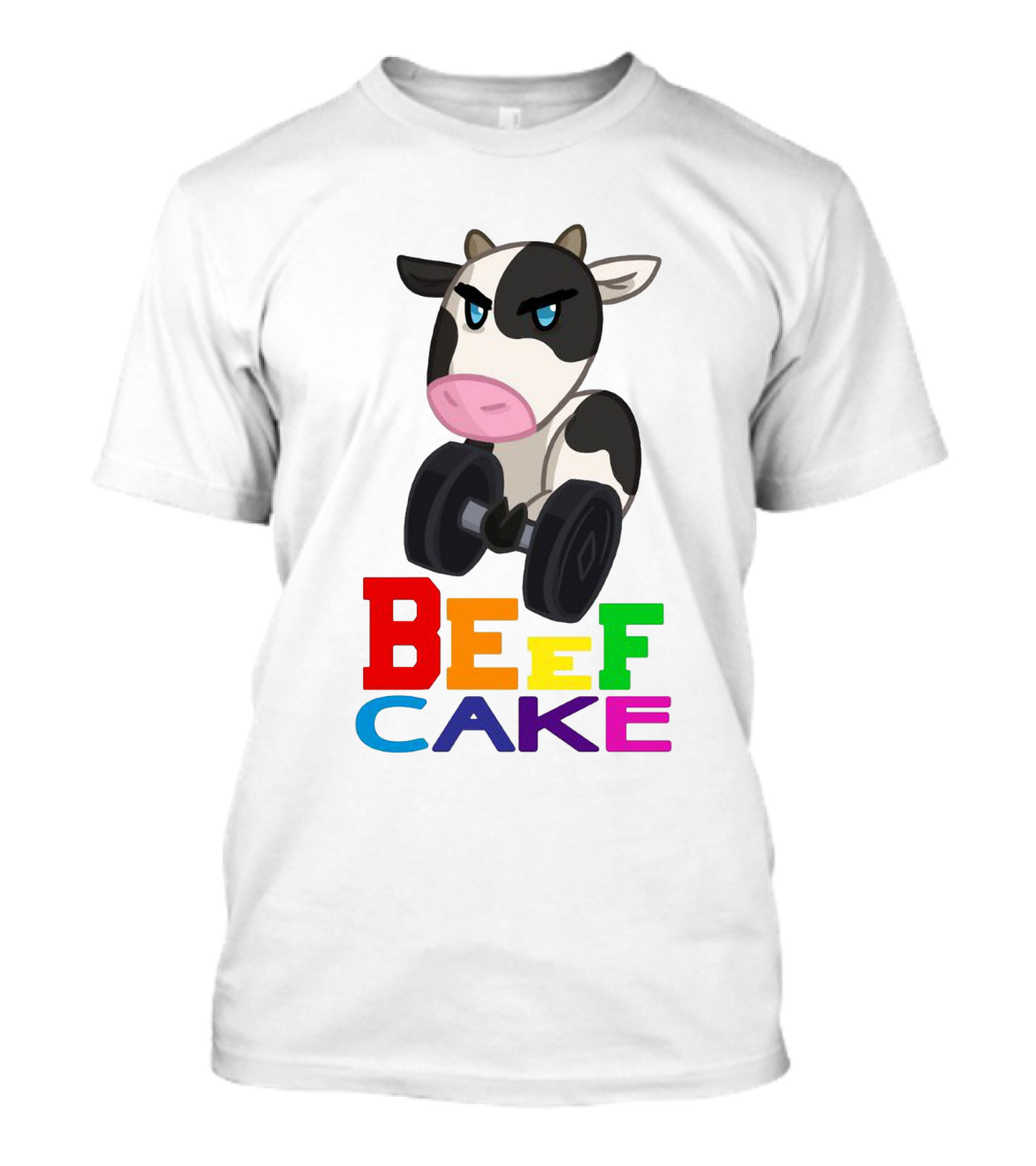 Beefcake Cow Lifting Dumbbells Cartoon T-Shirt