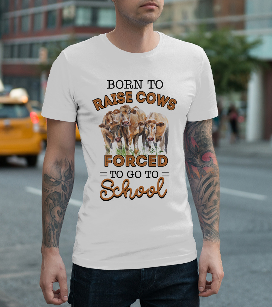 Born to Raise Cows Forced to Go to School with Watercolor Cattle T-Shirt