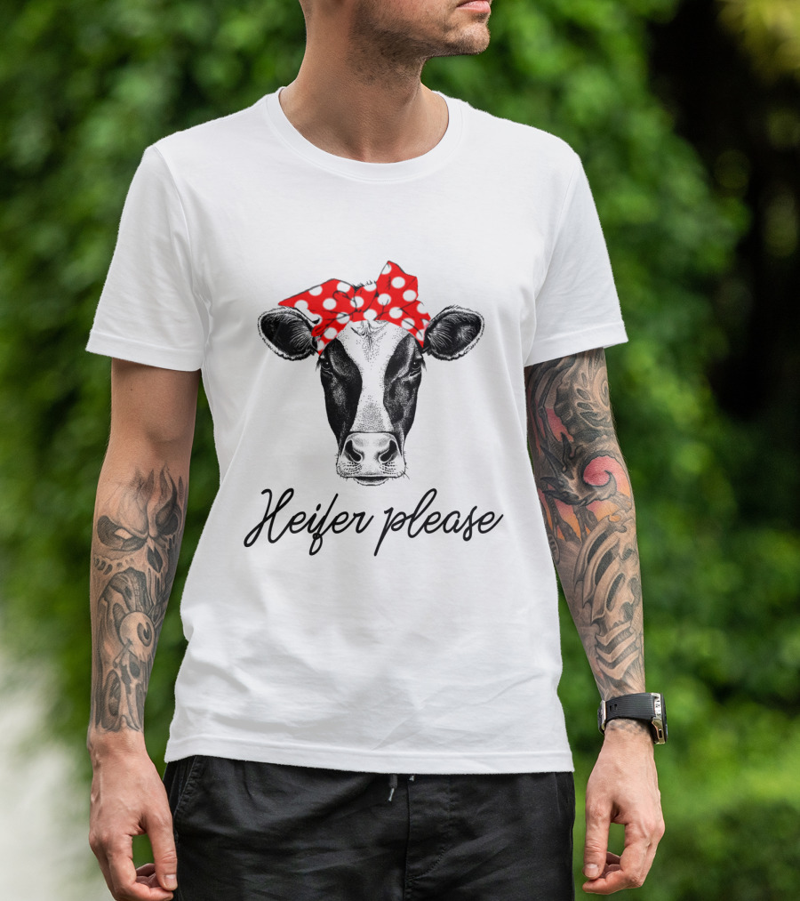 Heifer Please Cow With Red Polka Dot Bandana T-Shirt